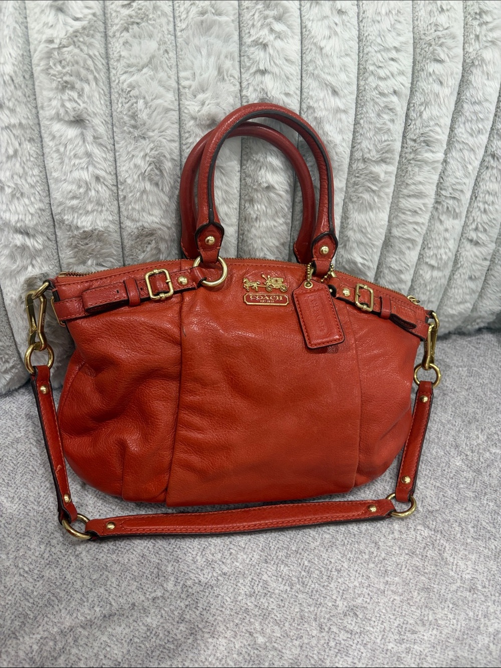 Coach Red Leather Shoulder Satchel with Detachable Strap
